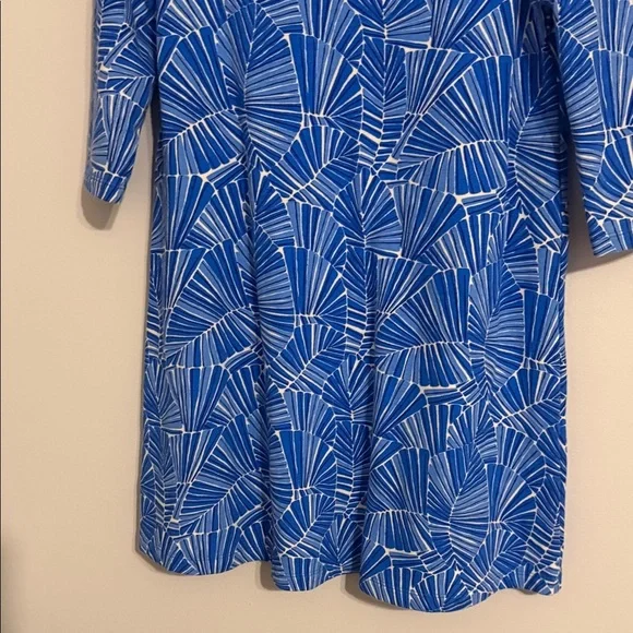 Girls Medium 10/12 Cotton 3/4 Length Sleeve Shift Dress Blue and White - Picture 7 of 7